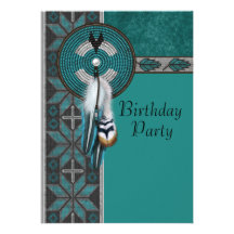 Turquoise Blue Native American Birthday Party Custom Announcement