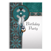 Turquoise Blue Native American Birthday Party Invitations