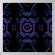 Turquoise Blue, Pink, and Black Floral Pattern. Print