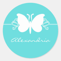Turquoise Butterfly Swirls Stickers