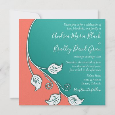 Turquoise Coral White Wedding Invitation by wasootch