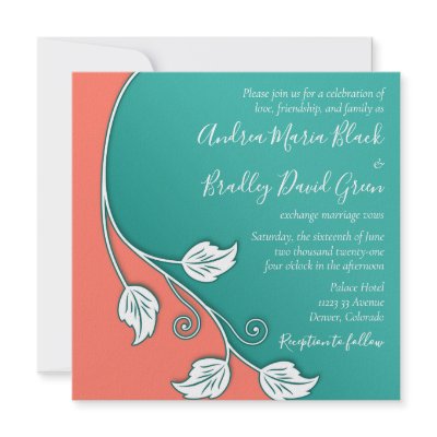 Turquoise Coral White Wedding Invitation by wasootch