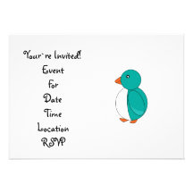 Turquoise cute penguin invite