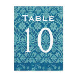 Turquoise Damask Wedding Table Number Card Recepti