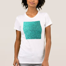 Turquoise faux glitter graphic tee shirt