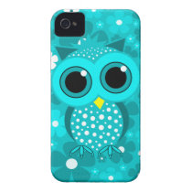 turquoise flowers and cute owl iphone 4 cover