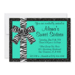 Turquoise Glitter Invite With Zebra Print Bow invitations