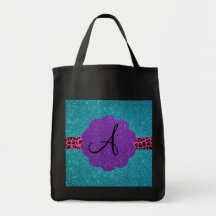 Turquoise glitter monogram bag