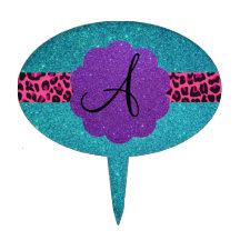 Turquoise glitter monogram cake toppers