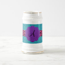Turquoise glitter monogram coffee mugs