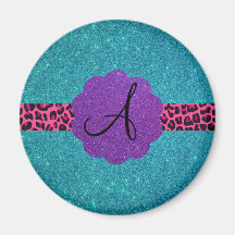 Turquoise glitter monogram magnet