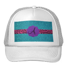 Turquoise glitter monogram mesh hat