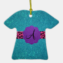Turquoise glitter monogram ornament