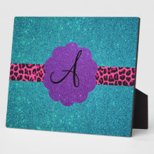 Turquoise glitter monogram photo plaque