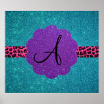 Turquoise glitter monogram print