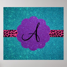 Turquoise glitter monogram print