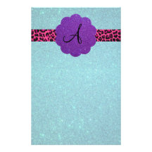 Turquoise glitter monogram stationery paper