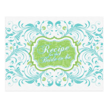 Turquoise Green Floral Recipe Card for the Bride Postcards
