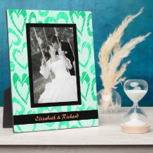 Turquoise hearts Wedding Photo Plaque