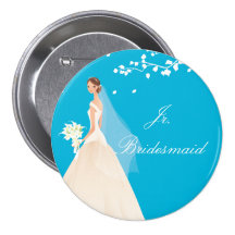 Turquoise Jr. Bridesmaid Bridal Party  Button