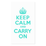 Turquoise Keep Calm and Carry On Business Card Template
