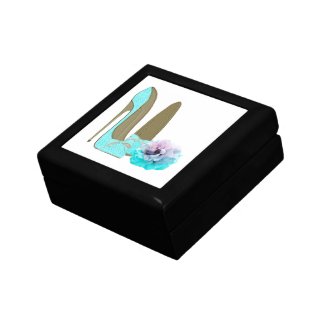 Turquoise Lace Stiletto Shoes and Rose Art Keepsake Boxes