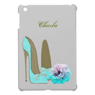 Turquoise Lace Stiletto Shoes and Rose Art iPad Mini Cases