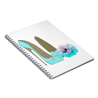 Turquoise Lace Stiletto Shoes and Rose Art Spiral Note Book