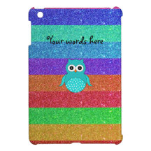 Turquoise owl rainbow glitter