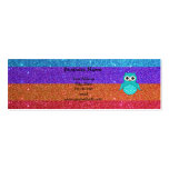 Turquoise owl rainbow glitter business cards