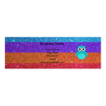 Turquoise owl rainbow glitter business cards