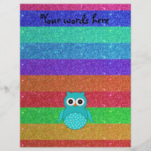 Turquoise owl rainbow glitter custom flyer