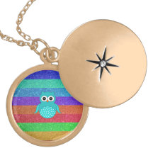 Turquoise owl rainbow glitter personalised necklace