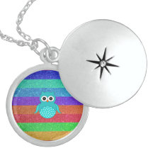 Turquoise owl rainbow glitter pendants