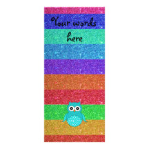 Turquoise owl rainbow glitter rack card