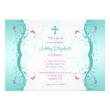 Turquoise Pink Floral Confirmation Invitation