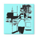 Turquoise Retro 50s Housewife in the Kitchen magnets