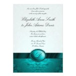 Turquoise Ribbon Damask Wedding Invitation