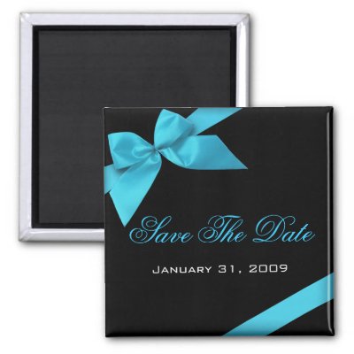Turquoise Ribbon Wedding Invitation Save The Date Refrigerator Magnets by 