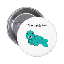 Turquoise seal pup pinback button