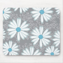 Turquoise Silver White Wild Daisy Floral Pattern