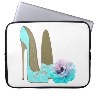 Turquoise Stiletto Shoe and Rose Electronic Case Laptop Computer Sleeve
