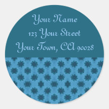 Turquoise Teal Floral Address Label Round Sticker