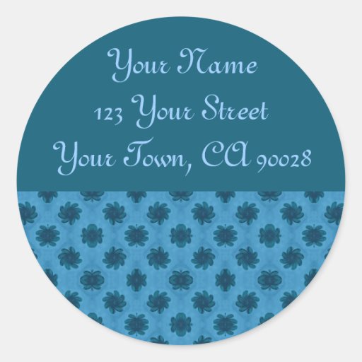 Turquoise Teal Floral Address Label Round Sticker