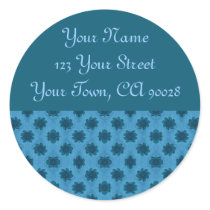 Turquoise Teal Floral Address Label Round Sticker