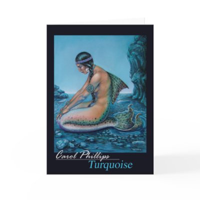 Turquoise Vintage Mermaid Greeting Card by Imperess