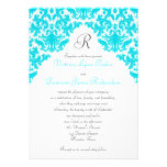 Turquoise, White, Black Damask Monogrammed Invite