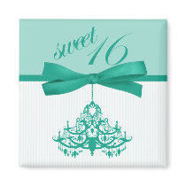 Turquoise White Chandelier Sweet Sixteen Magnet