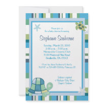 Turtle Bay Blue Stripe Boy/Girl Baby Shower 5x7 Announcement