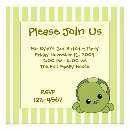 Turtle Cutie Personalized Invitation